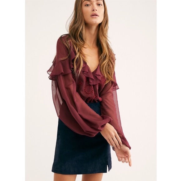 Free People Tops - Free People Maroon Eyelet Top
